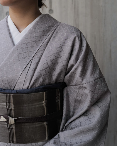 yukirikohuです　秋山眞和　藍染花織　袷　着物　綾の手紬 秋山眞和 『綾の手紬』 花織 本藍染 反端付き [仕付糸付き未使用品