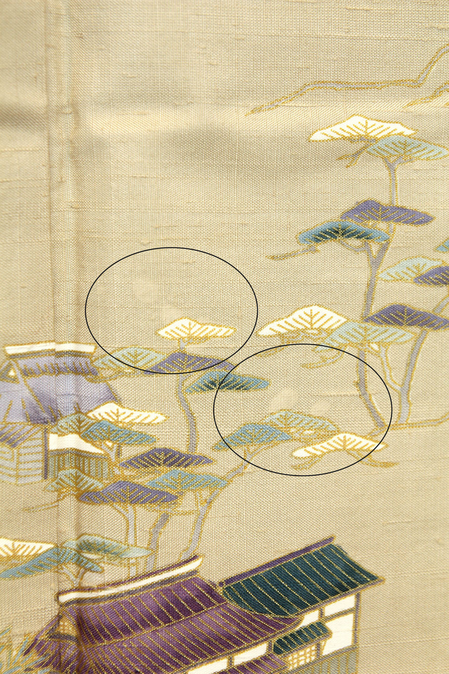 サムネイル： 節紬地 茶屋辻文 金彩 手描き 絞り 単衣 訪問着 身丈169 裄65