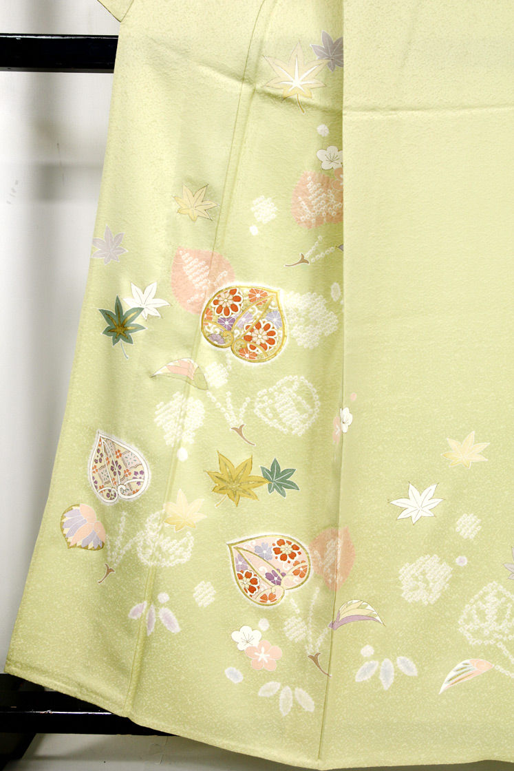 サムネイル： 本手加工友禅 金彩 刺繍 絞り 単衣 訪問着 [仕付糸付き未使用品] 身丈161 裄66
