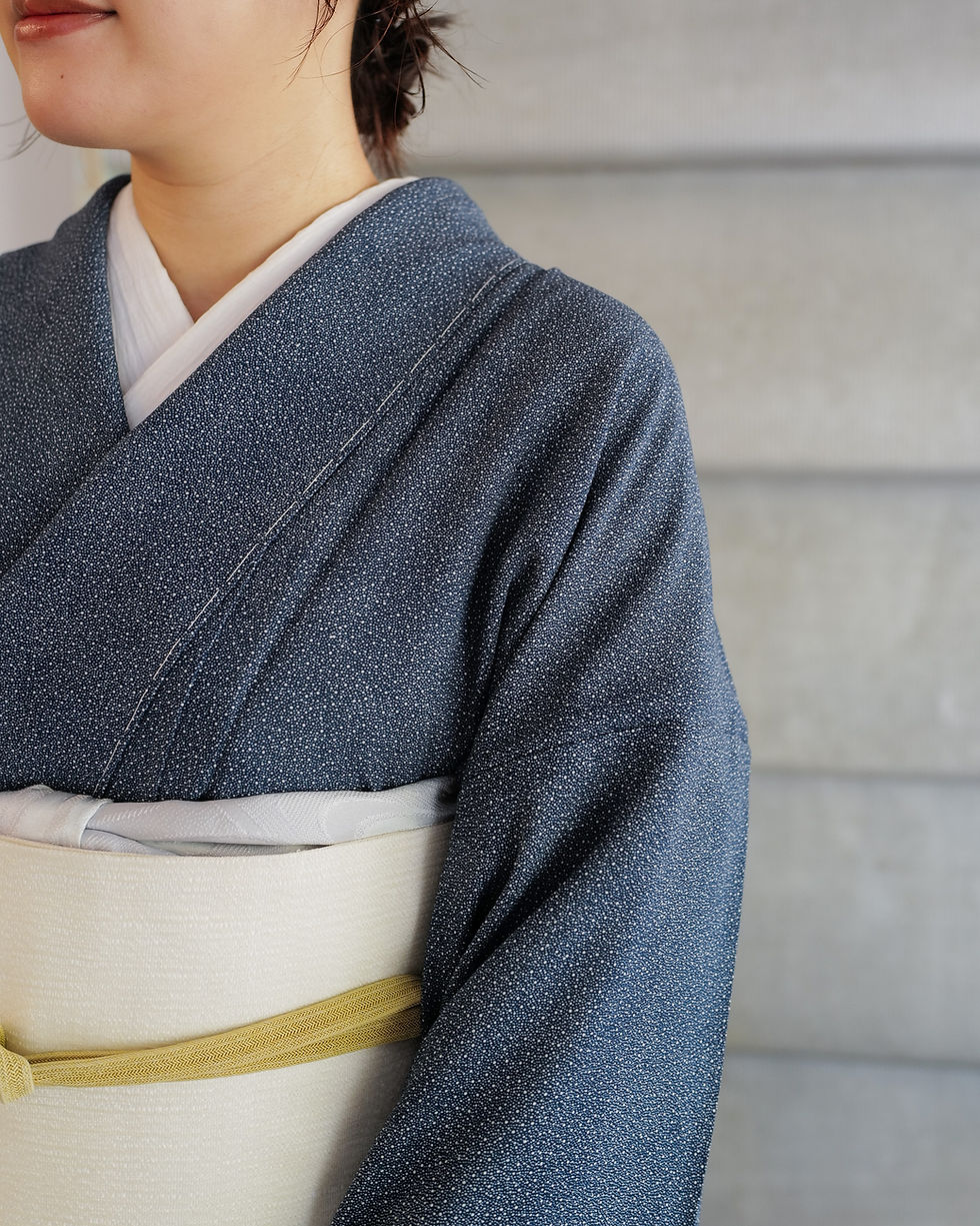 サムネイル： 東京染 江戸小紋 紗ちりめん 大小あられ 伝統工芸士・田島敬之作 [仕付糸付き未使用品] 身丈168 裄67