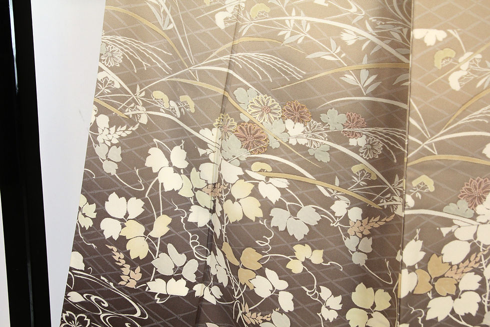 サムネイル： 訪問着 手描き 作家物 流水に草花 横段ぼかし 身丈169.5 裄69