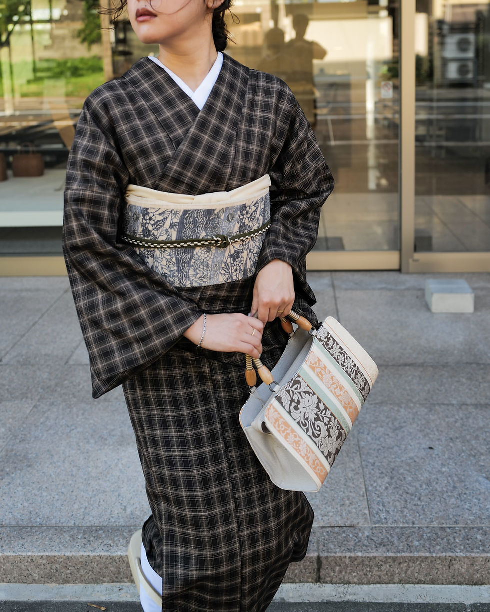 サムネイル： 利休バッグ 博多織地 唐草献上