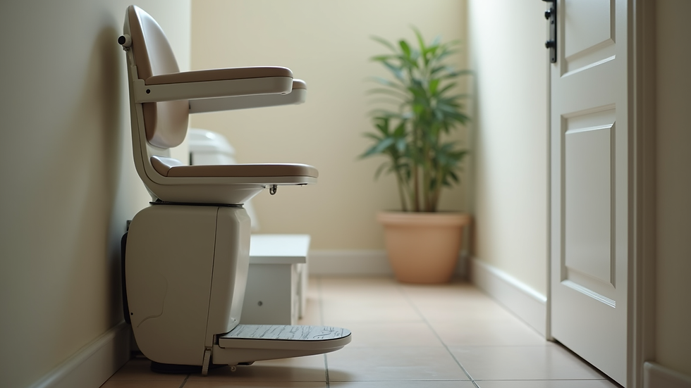 Close-up view of a portable stairlift device ready for installation