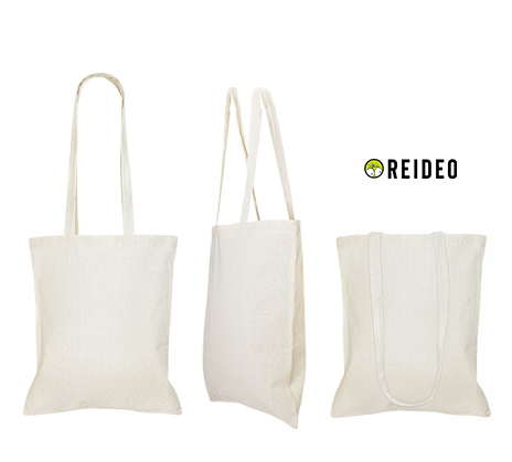 Bolsa 100% Algodón natural de 130g/m2, modelo "India". Manillas de Algodón natural de 80 x 2.5 cm. aprox. c/u.