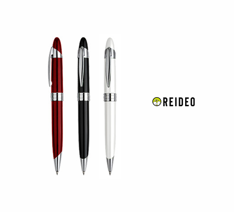 Bolígrafo metálico modelo "White Pearl" y "Black Pearl", con terminales cromados plata. Escritura azul.