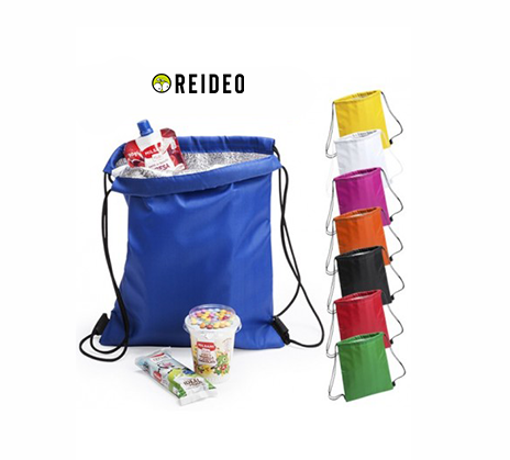 Mochila nevera de cuerdas para niño en suave poliéster 210D de alegres colores y extensa gama de colores.