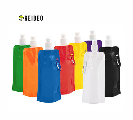 Botella Plástica PET, con Mosquetón para colgar. Producto libre de BPA.