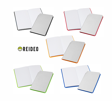 Libreta tamaño A6 modelo "Silver", con cubierta de PU plateado de 1.5mm de espesor, con detalle interior de color.