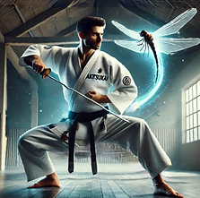 Students practicing martial arts techniques in a traditional dojo