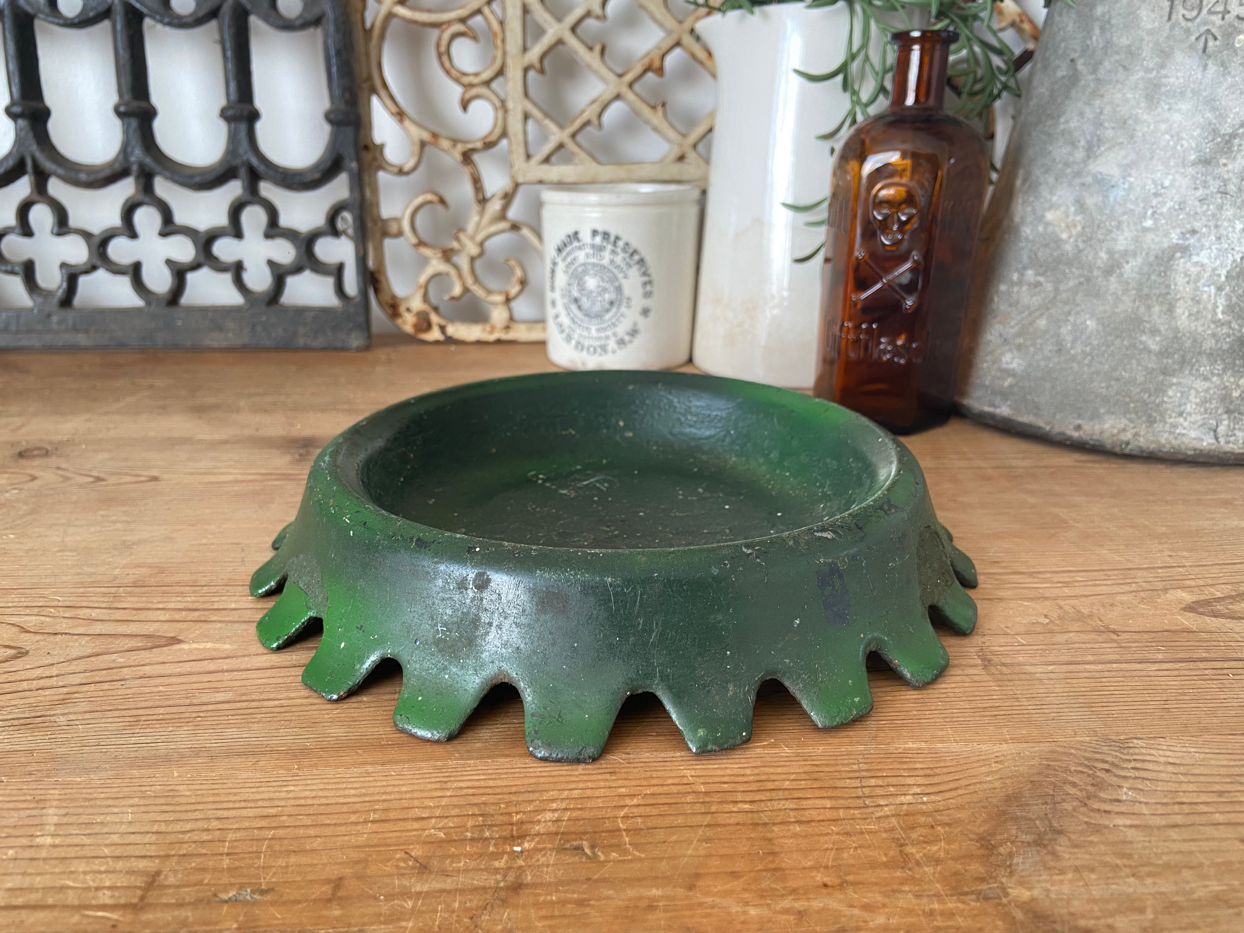 French green cast iron spittoon