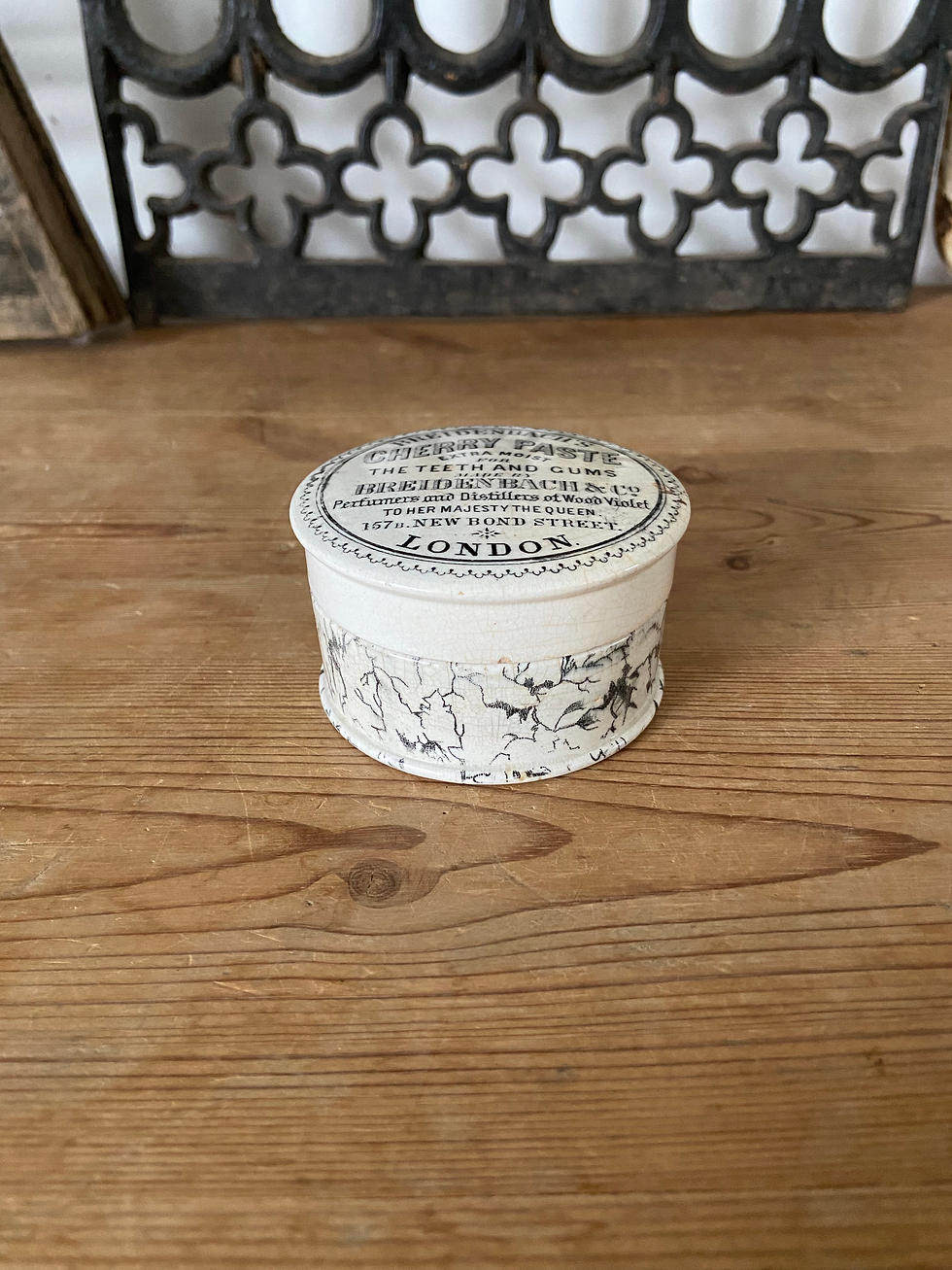 Thumbnail: Antique Breidenbach & Co. Cherry Paste pot lid and marbled base