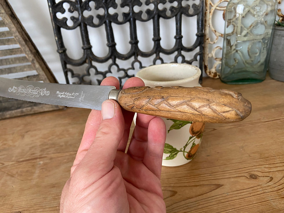 Thumbnail: Antique Carved Handle Bread Knife - serrated blade