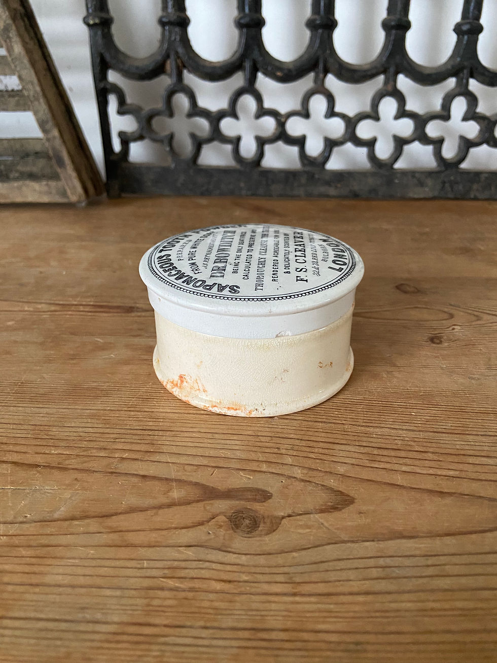 Thumbnail: Antique Saponaceous Tooth Powder pot lid - F.S. Cleaver