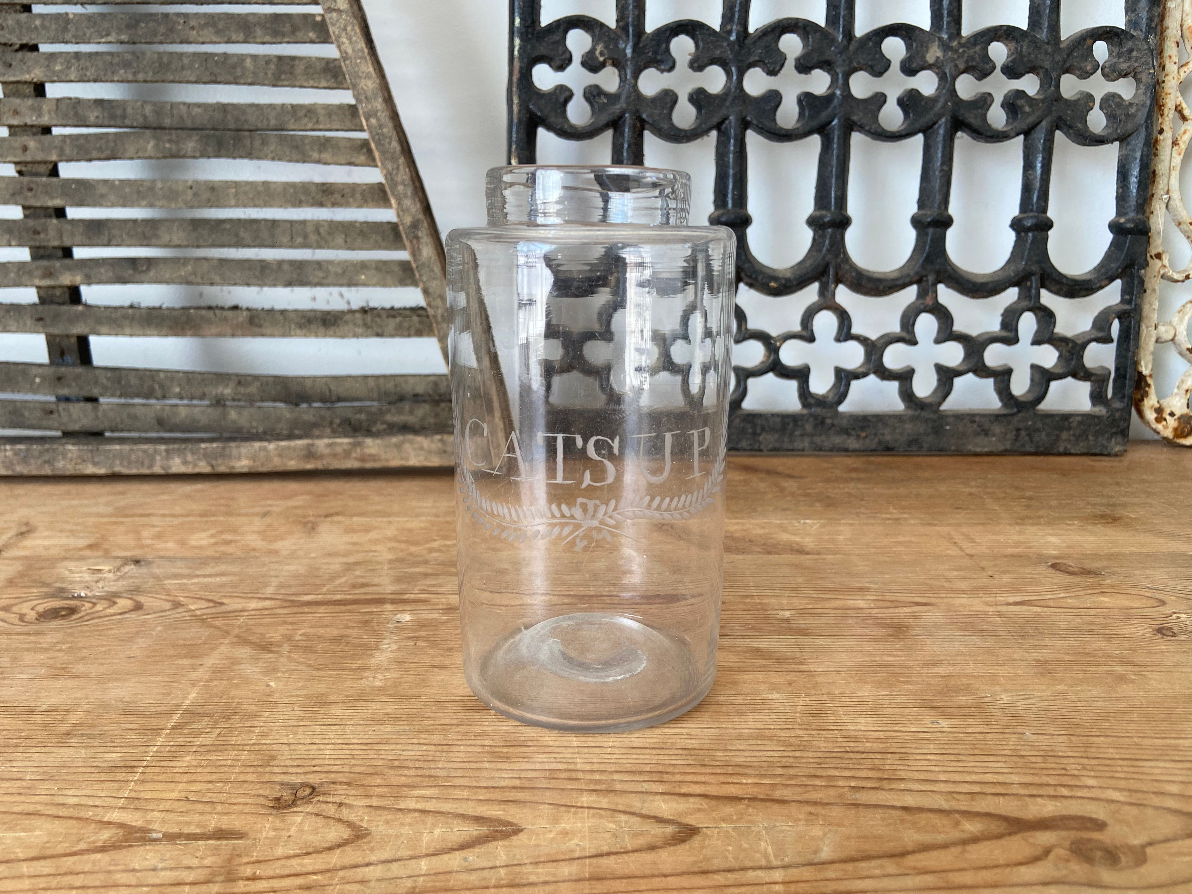 Catsup - 19thC free blown glass storage jar