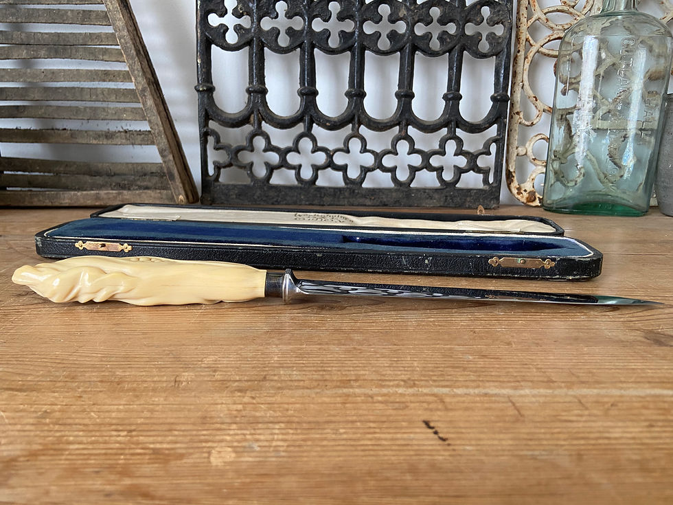 Thumbnail: Boxed ivorine Sweetcorn handle bread knife with silver collar 