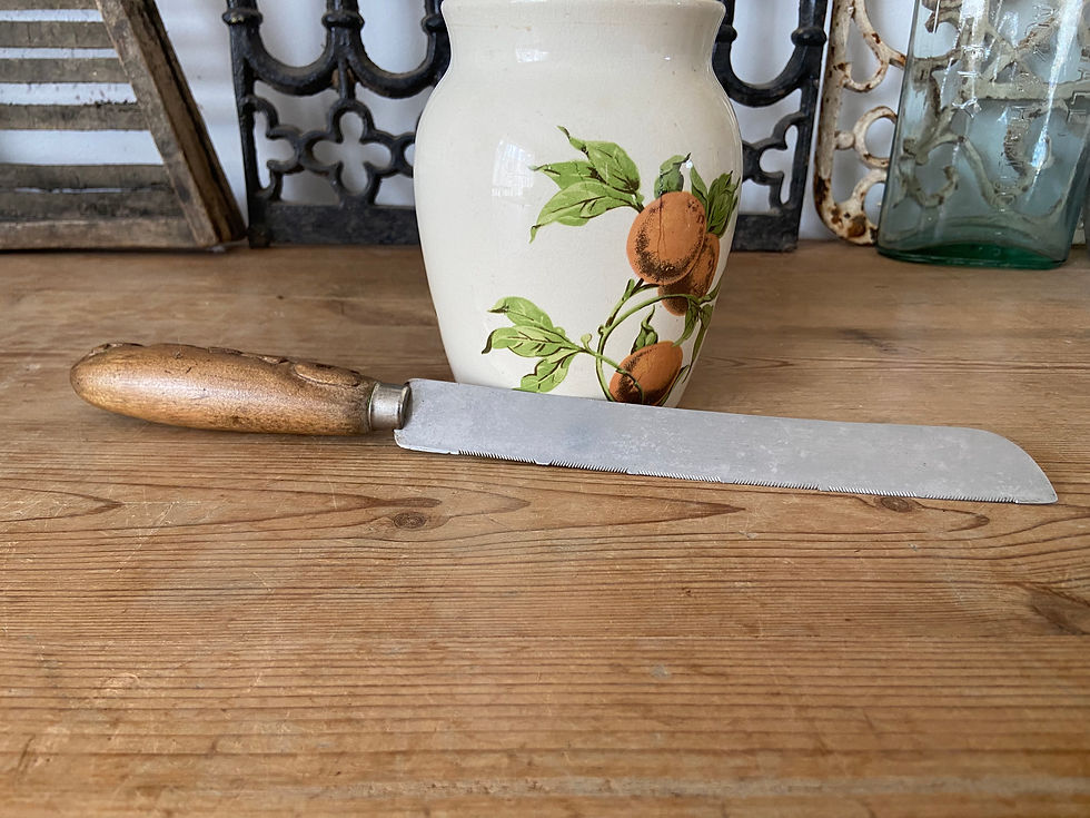 Thumbnail: Antique Carved Handle Bread Knife - serrated blade