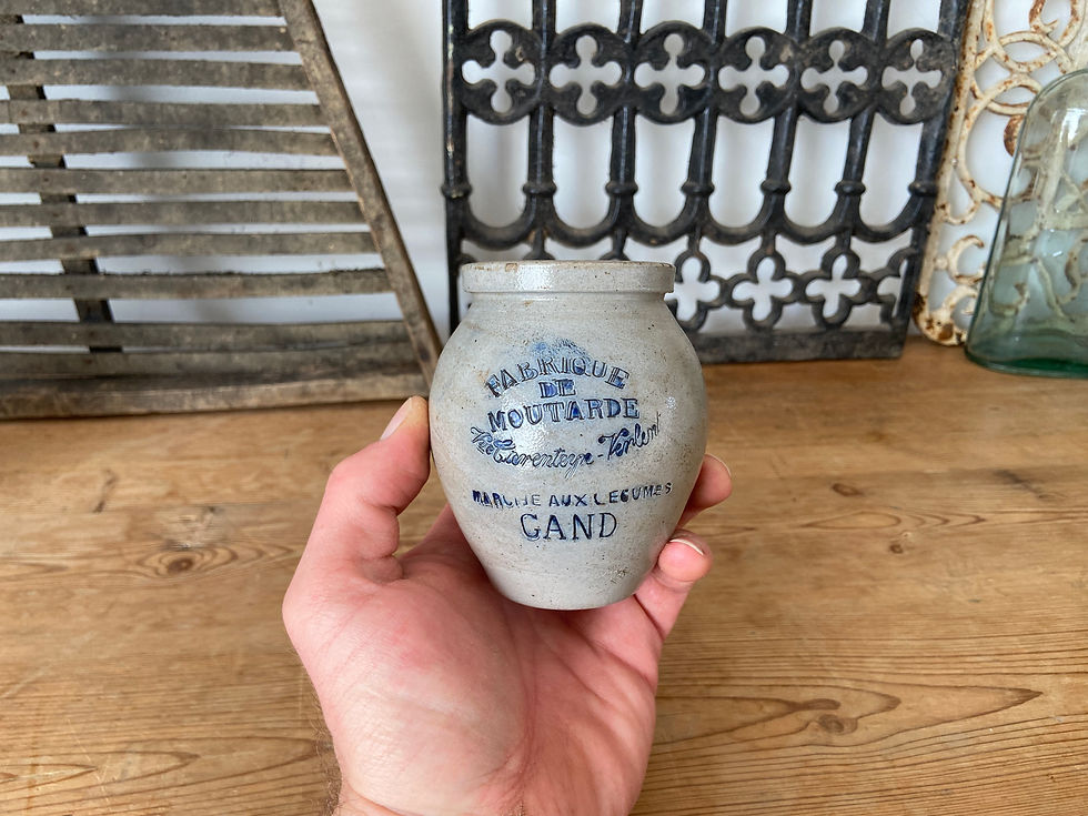 Thumbnail: Vintage Belgian salt glaze stoneware mustard pot - Gand