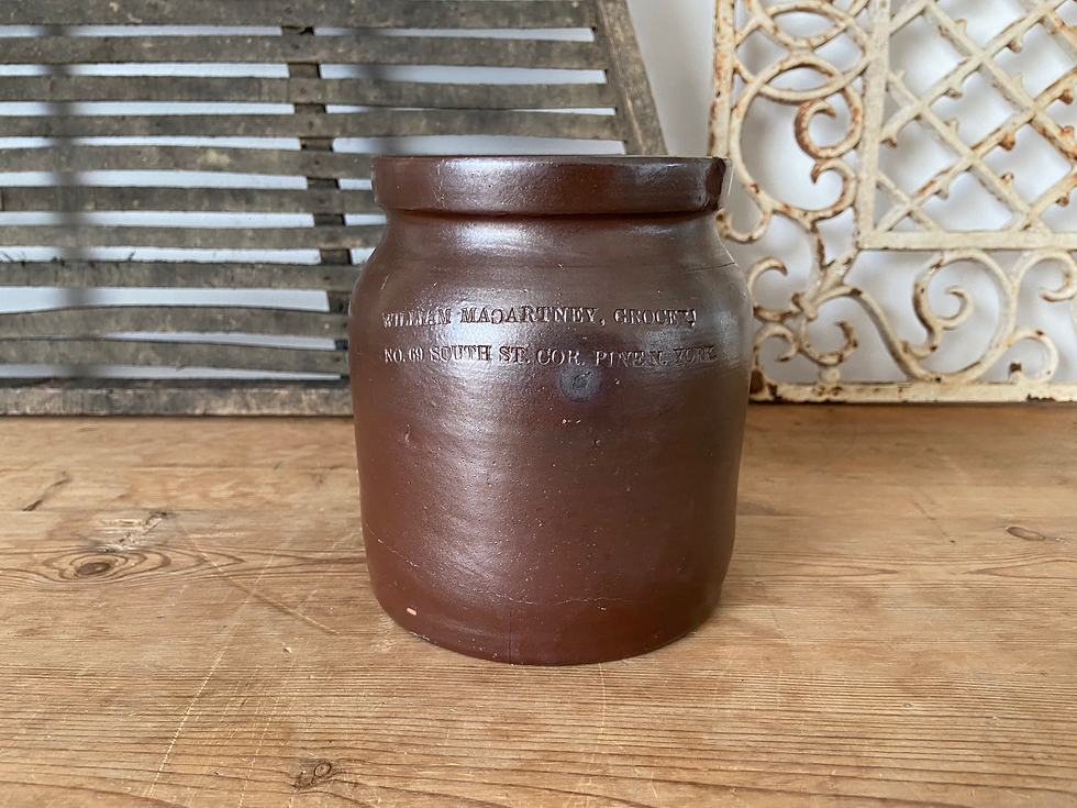 19thC American earthenware storage pot - William Macartney, Grocers