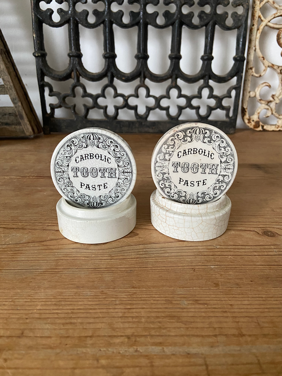 Thumbnail: Antique white ironstone Carbolic tooth paste pot - fancy border