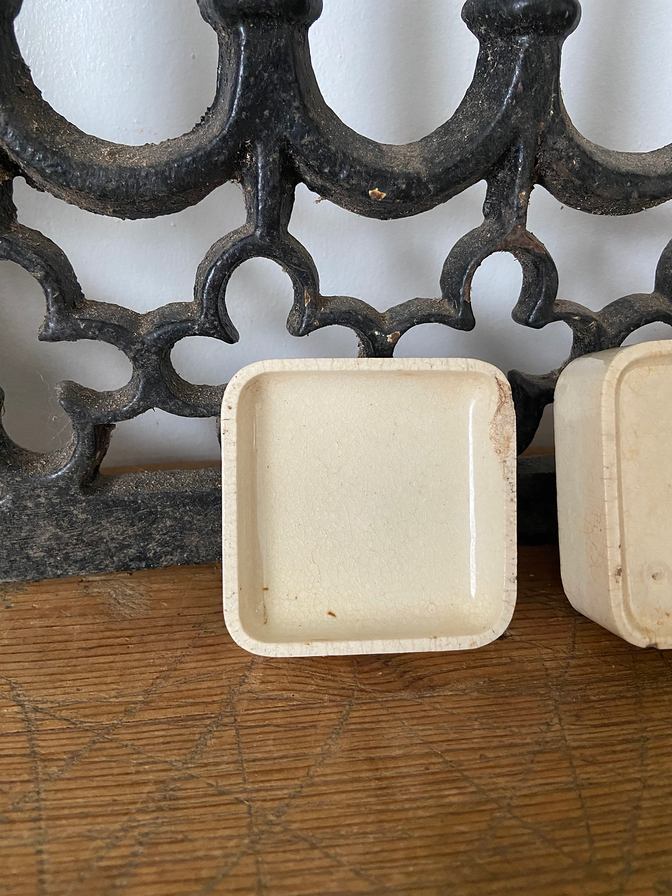 Thumbnail: Antique White Rose tooth paste square pot lid & base LEFT POT
