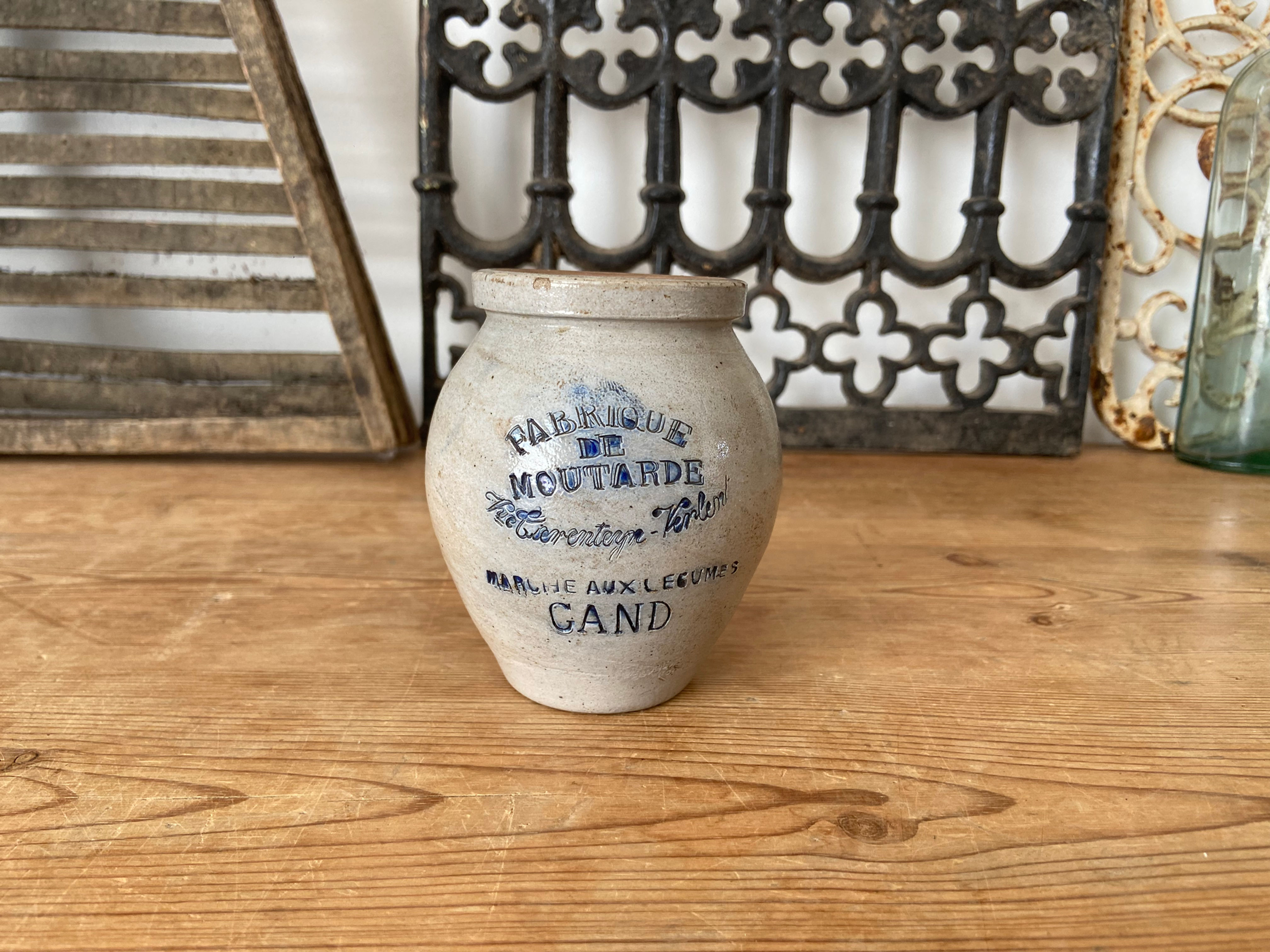 Vintage Belgian salt glaze stoneware mustard pot - Gand