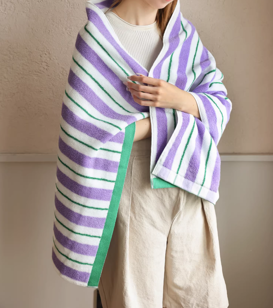 Thumbnail: Purple and Green Striped Bath Towel