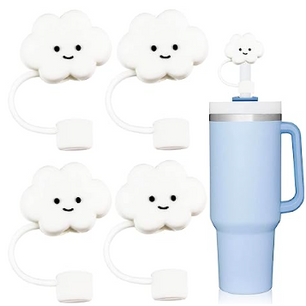 Bubbola 4Pcs Cloud Straw Tip Covers, Dust-Proof Straw Cap Toppers, Reusable Silicone Soft Protector Cover for 0.4 inch/10mm Straws