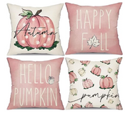 Pink Halloween Decor. Fall Pillow Covers 18x18 Set of 4 for Fall Decor Happy Fall Pink Pumpkin Throw Pillow Covers Decorative Throw Pillows Farmhouse Thanksgiving Decorations Autumn Cushion Case for Couch