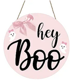 Pink Halloween Decor. Halloween Hey Boo Wood Sign Pink Ghost Door Hanger Fall Farmhouse Outdoor Front Porch Decoration, pink black