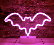 LED Neon Bat Lights Halloween Decorations, Bat Shape Neon Signs Night Lights Battery Operated Desk Table Lamp for Bedroom, Bar, Wall, Spooky Decor-Bat with Holder Base. Pink Halloween Decor