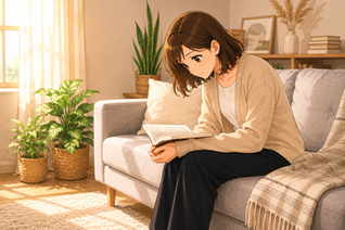 猫背で読書