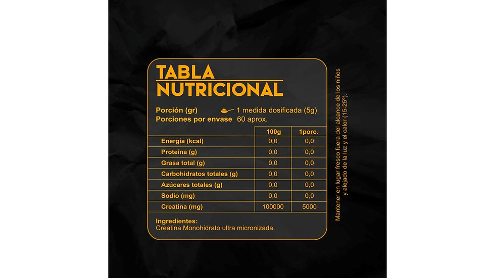Información nutricional creatina Grizzly Bear 300 gramos