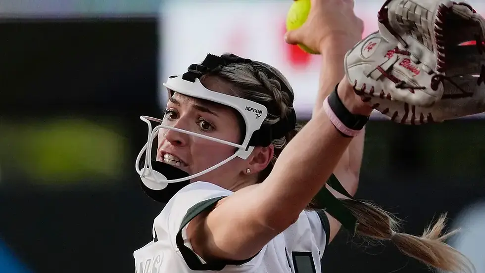 July 22, 2025; Tuscaloosa, AL, USA; Former University of Alabama star pitcher Montana Fouts returned to Rhoads Stadium for the first time as a professional, pitching for the Talons of the Athletes United Softball League as they played the Volts. | Gary Cosby Jr. / USA TODAY NETWORK via Imagn Images