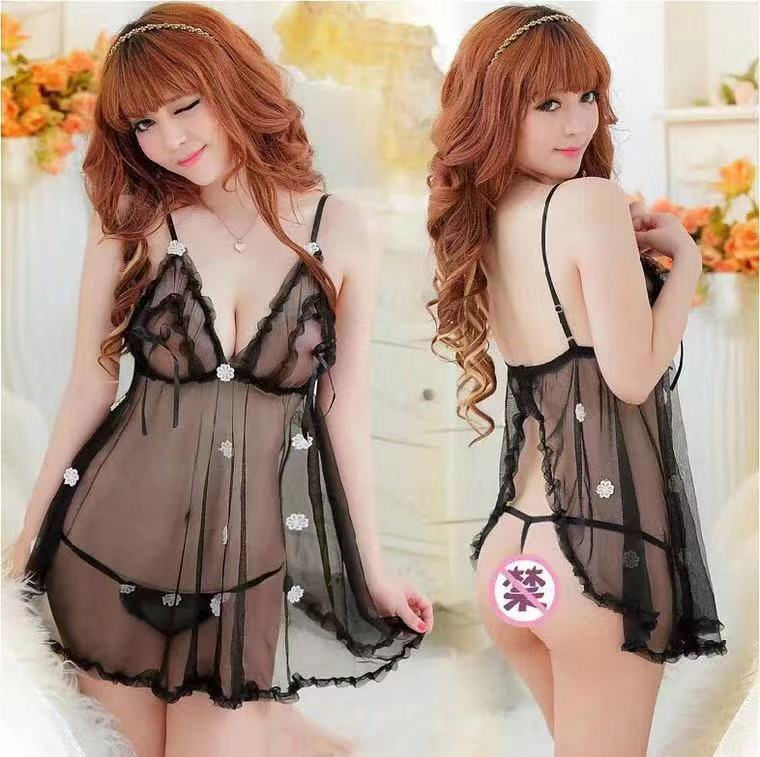 Plus Size Sheer Lace Lingerie Nightgown with Floral Design