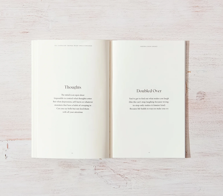 Thumbnail: inside pages of All Familiar Things Were Once Strange book