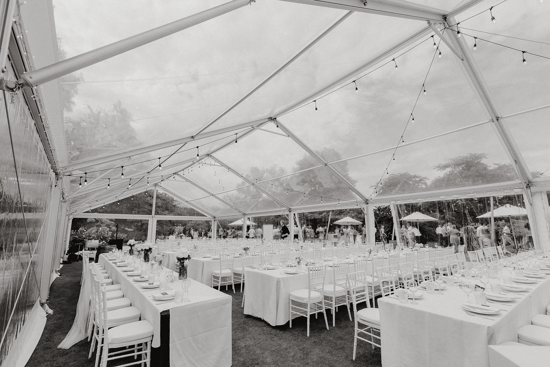 Clear marquee wedding reception at Joheen Estate