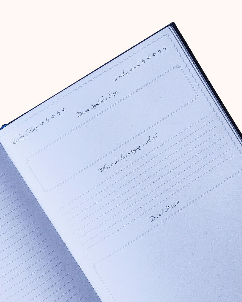 Thumbnail: inside pages of blue linen covered dream journal