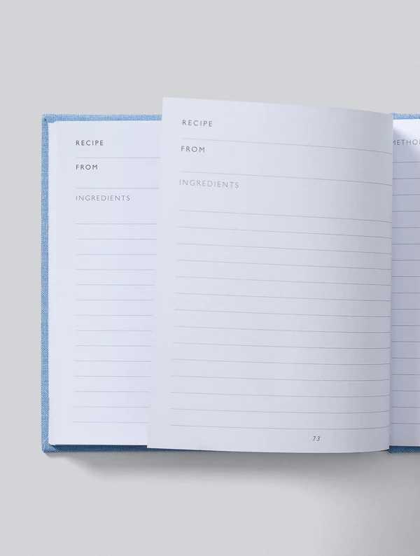 Thumbnail: inside pages of vintage blue coloured linen cover of journal cook