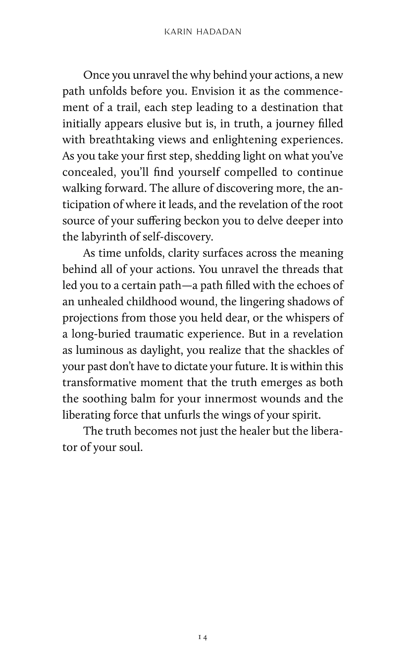 Thumbnail: inside pages of white cover of book with gold illustration for the unlimited Power Within You by Karin Hadadan