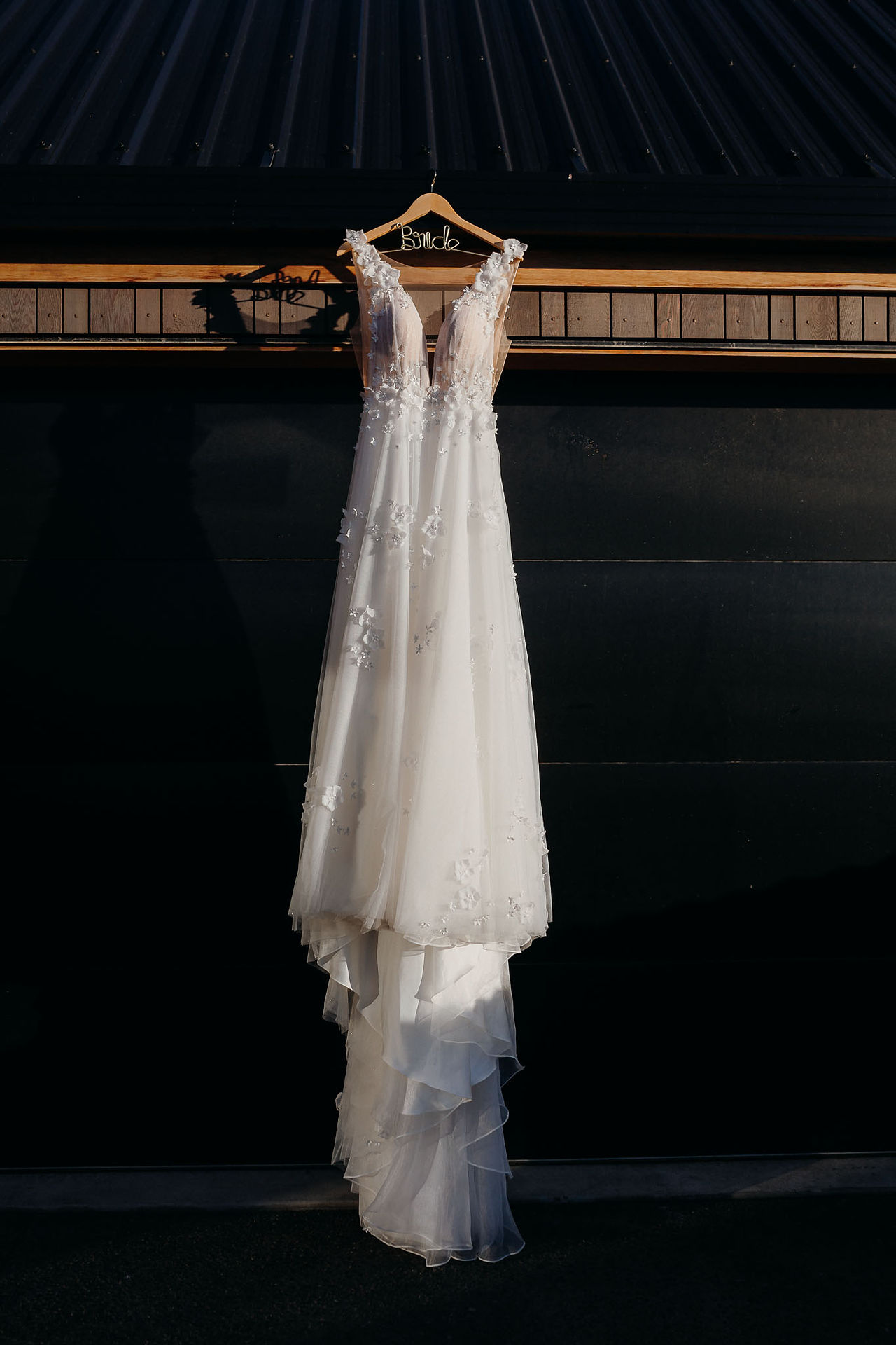 bridal gown hanging in the sun