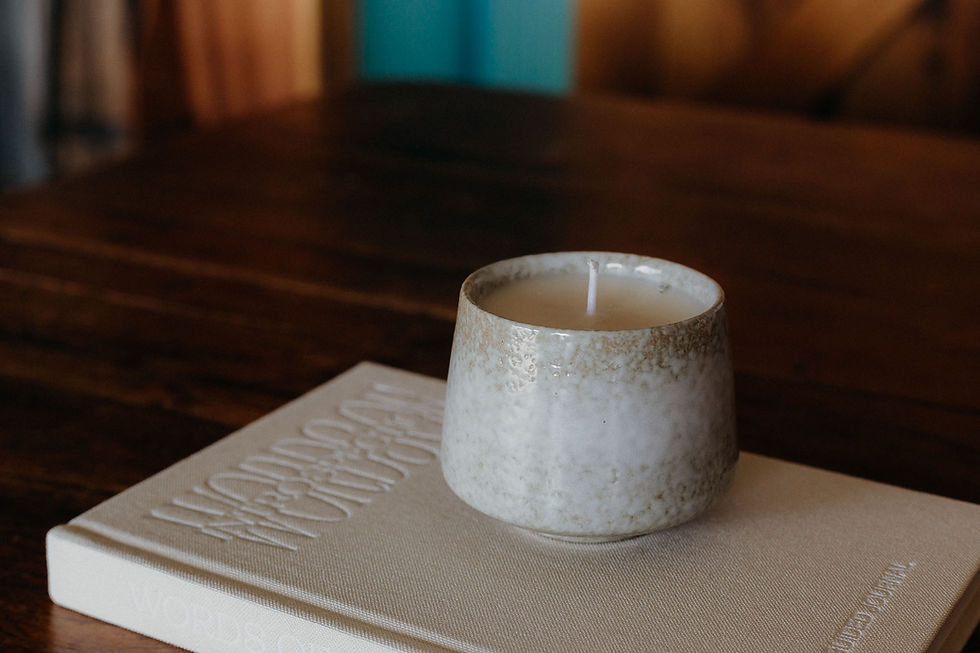 Thumbnail: white and grey patches retro candle jar on journal