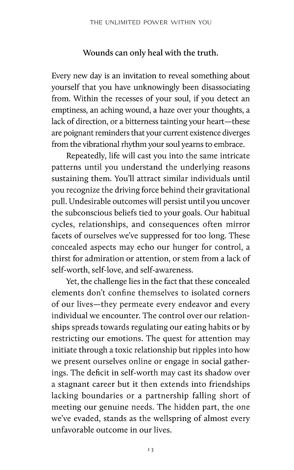 Thumbnail: inside pages of white cover of book with gold illustration for the unlimited Power Within You by Karin Hadadan