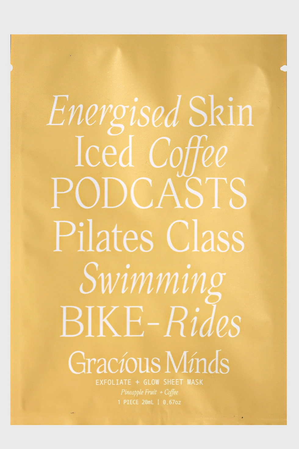 YELLOW POUCH FOR GRACIOUS MINDS EXFOLIATE AND GLOW SHEET MASK