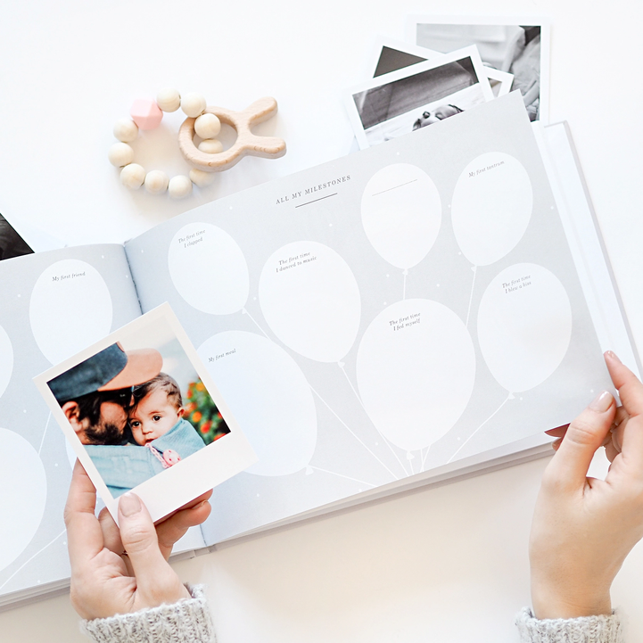 Thumbnail: My Baby Journal navy baby keepsake memory book with inside pages to record details