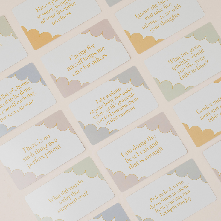 LSW London Mind Cards New Parent Edition box with pastel self-care, ritual, gratitude and affirmation cards for new parents.