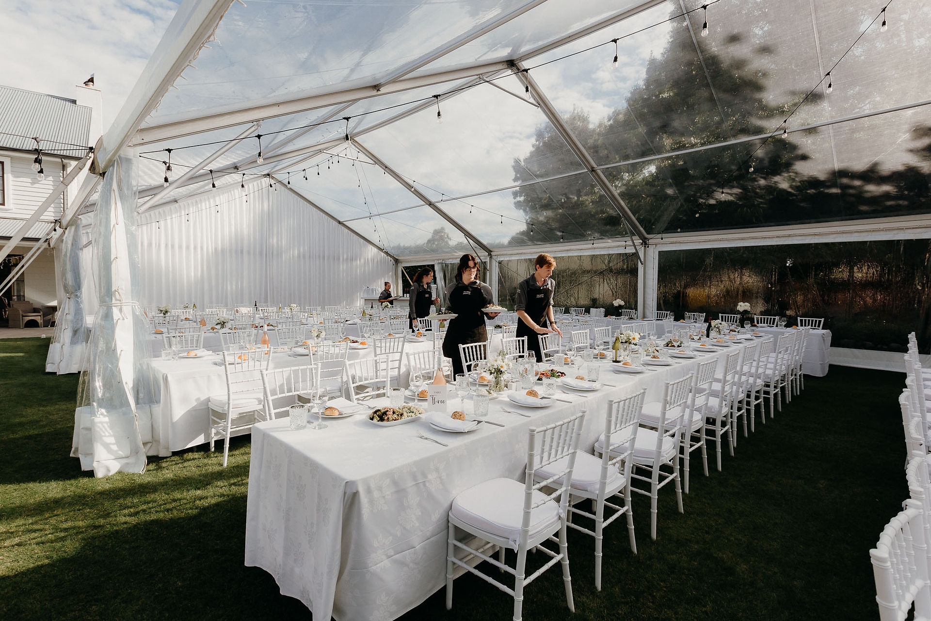 Clear marquee wedding reception at Joheen Estate
