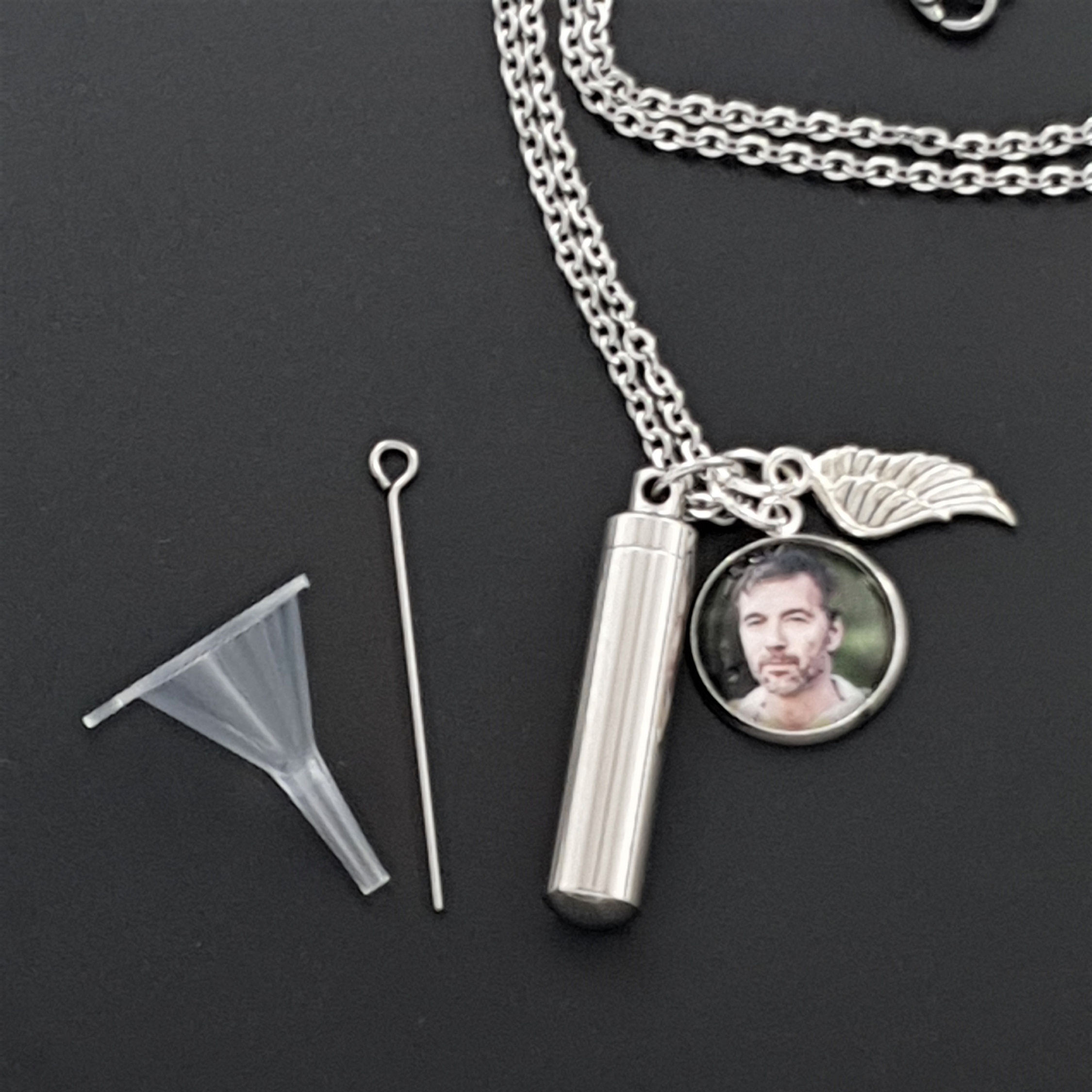 Urn Pendant with Photo & Angel Wing Charm