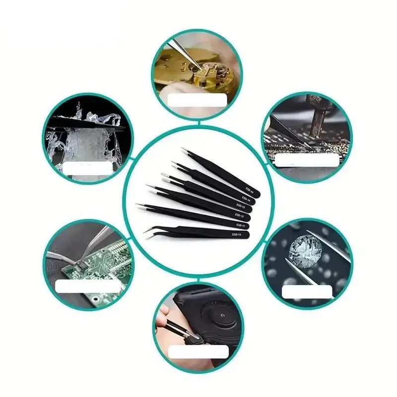 Miniaturbild: 6pcs Precision Long Tweezers Set ESD Anti-Static Stainless Steel
