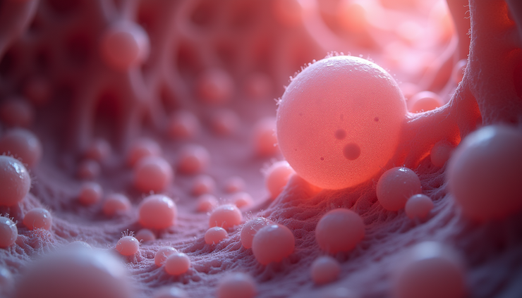 Close-up view of ovarian follicles during stimulation treatment