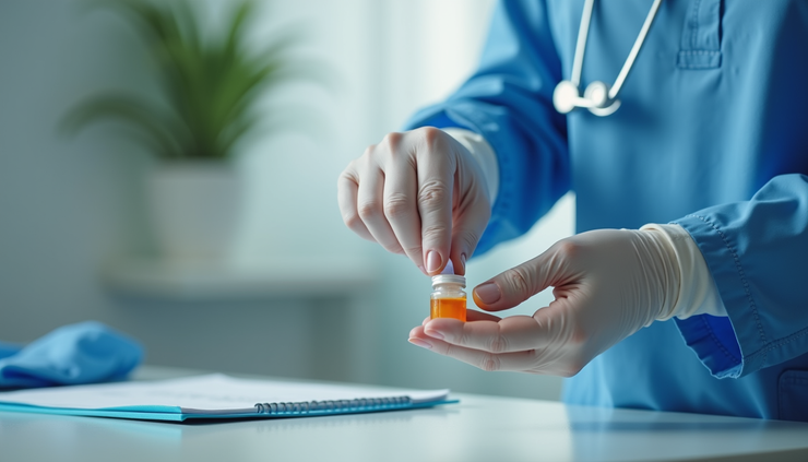 Eye-level view of a medical professional preparing medication for pregnancy termination